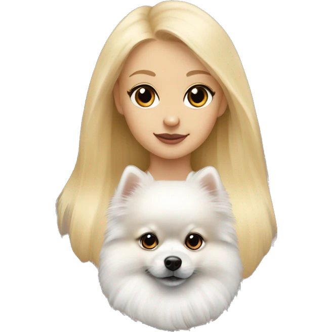 White baby pomeranian with a blonde girl with light skin emoji