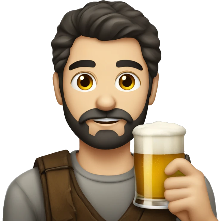 Young Russian dark hair beard man drinking beer emoji