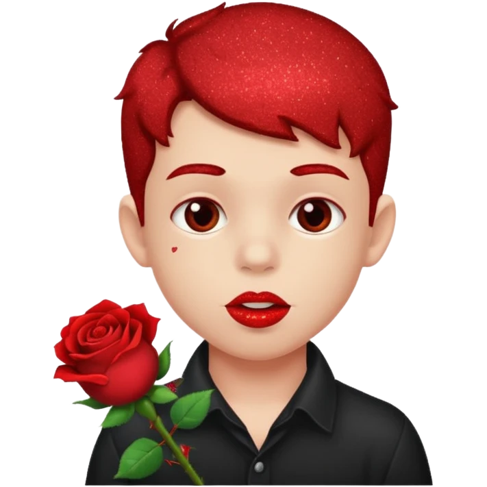 red glitter naughty-looking boy with a rose in his mouth emoji