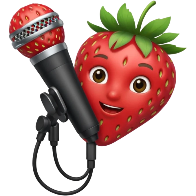A strawberry holding mic emoji
