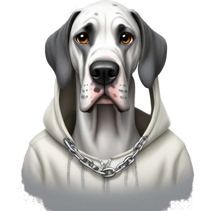 Great dane in hoodie with chain emoji
