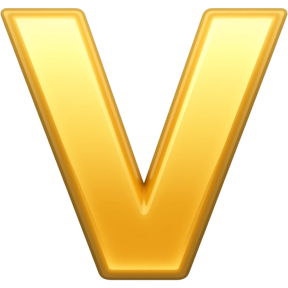 V letter yellow colour shining emoji