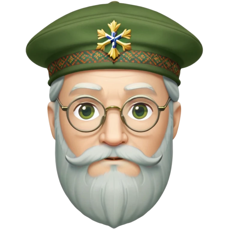 Dumbledore wear green scotland Tam o'shanter cap with decorative patterns, wear glasses, very long beard emoji