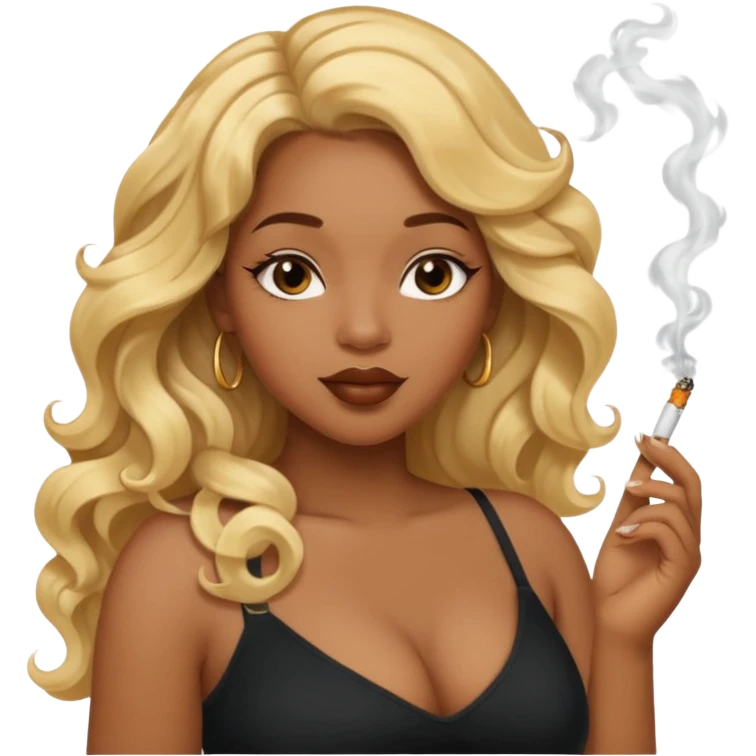 Curvy, blonde long hair, sfw intimate pose black girl smoking emoji
