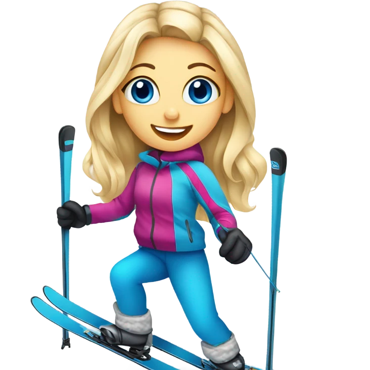 Blonde blue eyed smiley girl skiing emoji
