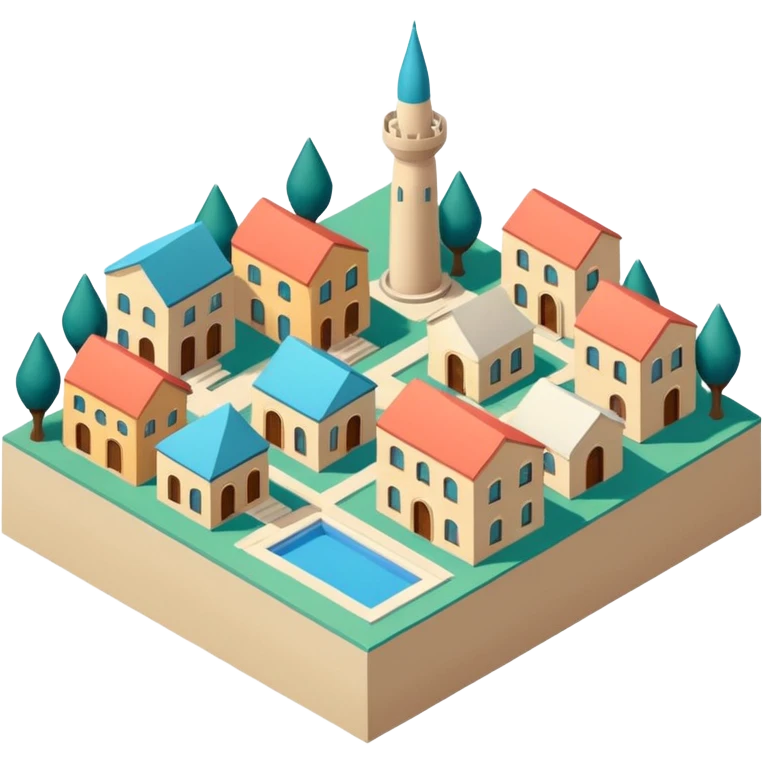 little city and many, small, ordinary, simple, home, Iranian-style, 1980, isometric emoji