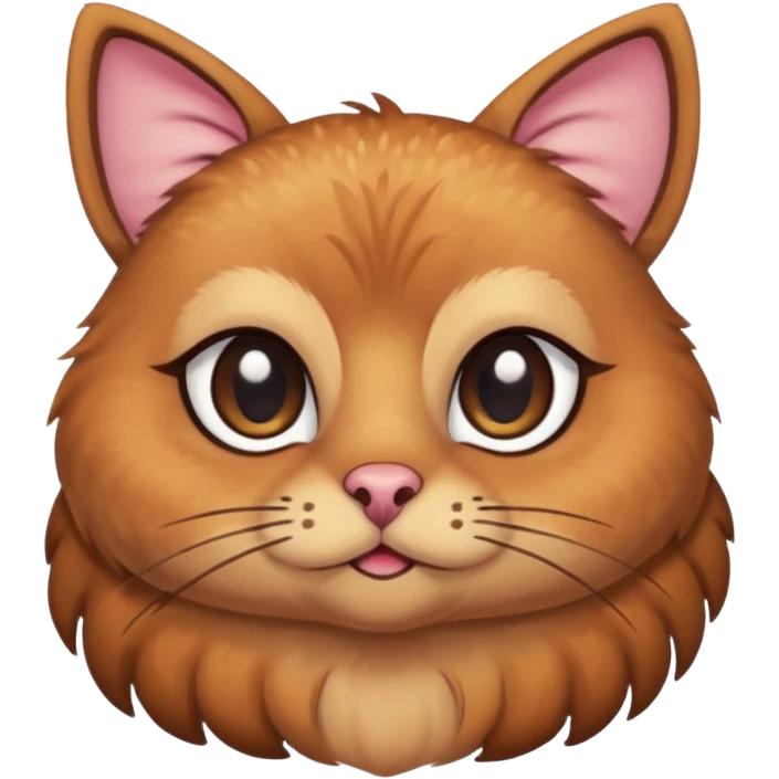 A shy but handsome turkey cat with one large eyebrow connected in the middle. He is batting his long eyelashes and blushing emoji