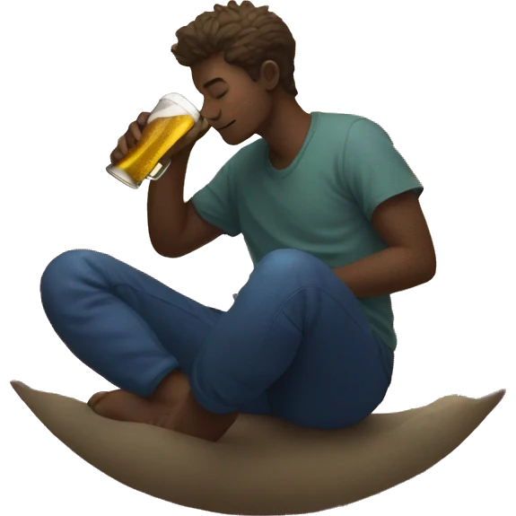 Person sat on a nebula drinking beer surrounded by golden stars and planets emoji