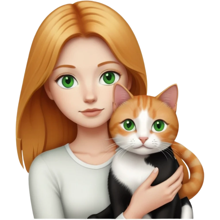 Long blonde and ginger hair with green eyes holding a black and white cat  emoji