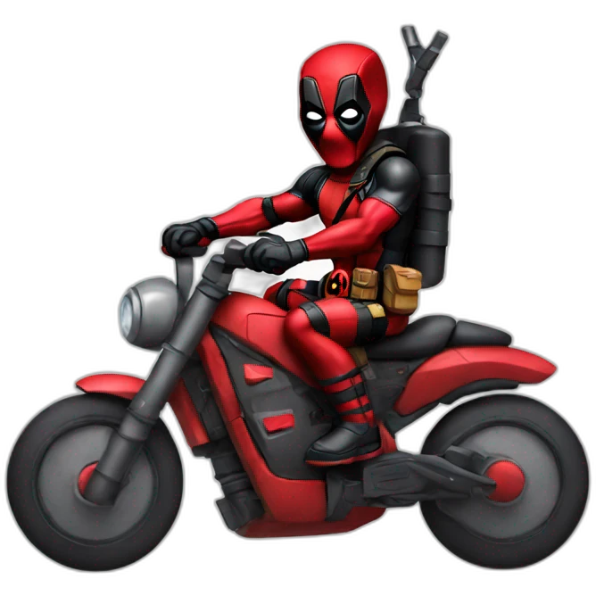 Deadpool riding a rocket emoji