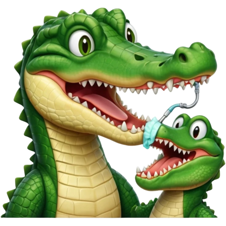 an alligator opening its mouth with a dentist emoji