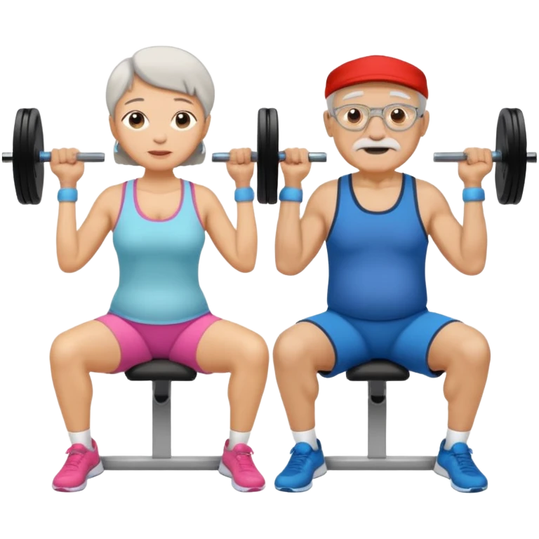 light skin grandma and grandpa work out at the gym and They have neutral colours of clothes emoji