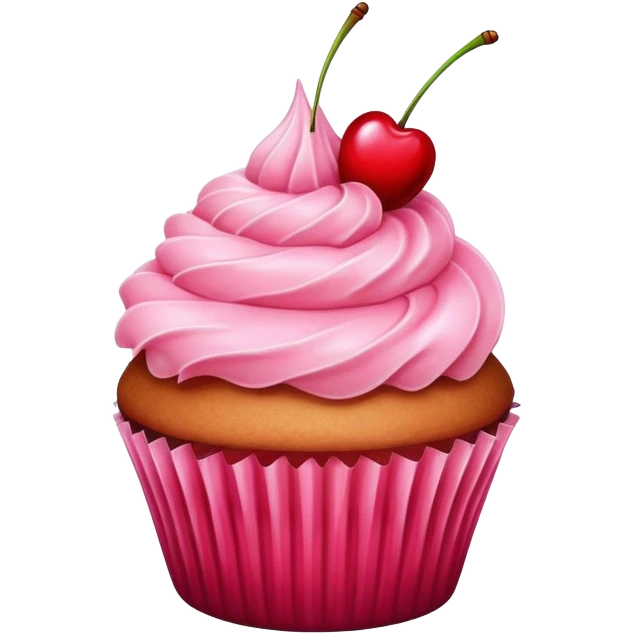 cupcake with pink icing and a cherry on top emoji