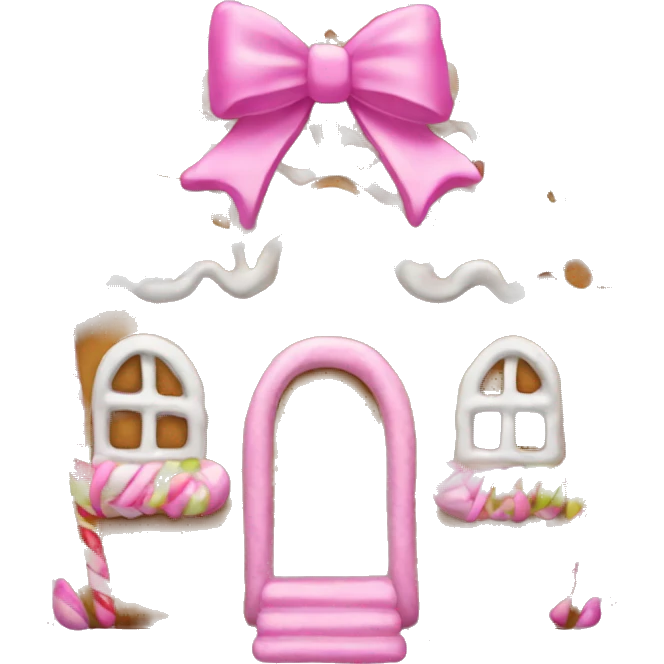 Gingerbread house with a pink bow  emoji