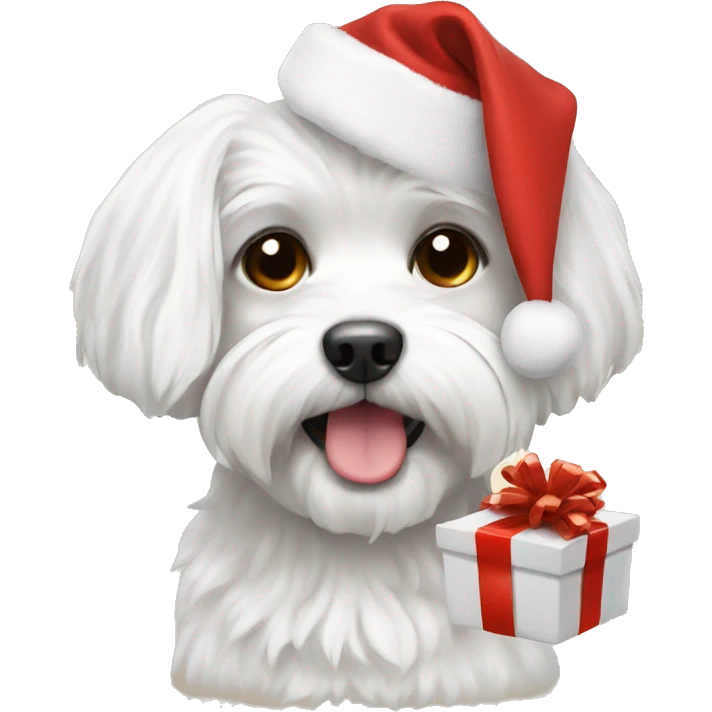 dog maltese with a christmas emoji