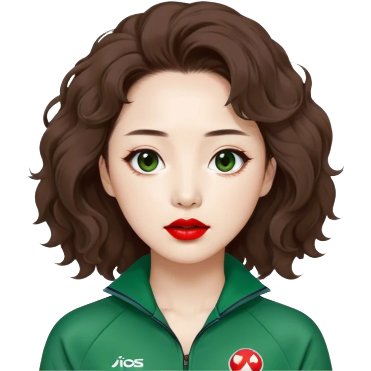 Han Mi-nyeo : Age: Late 40s
Appearance: A middle-aged woman with frizzy, messy brown hair and dramatic red lipstick.
Outfit: Green player tracksuit emoji