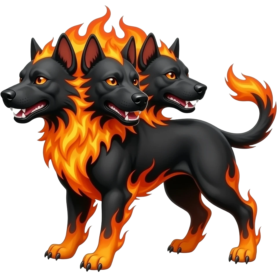 cinematic - cerberus, a three-headed black flaming dog that guards the gates of the underworld emoji