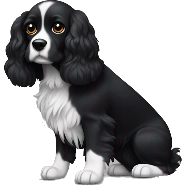 Small completely black spaniel with black fur on his whole face and white fur only on his chest emoji