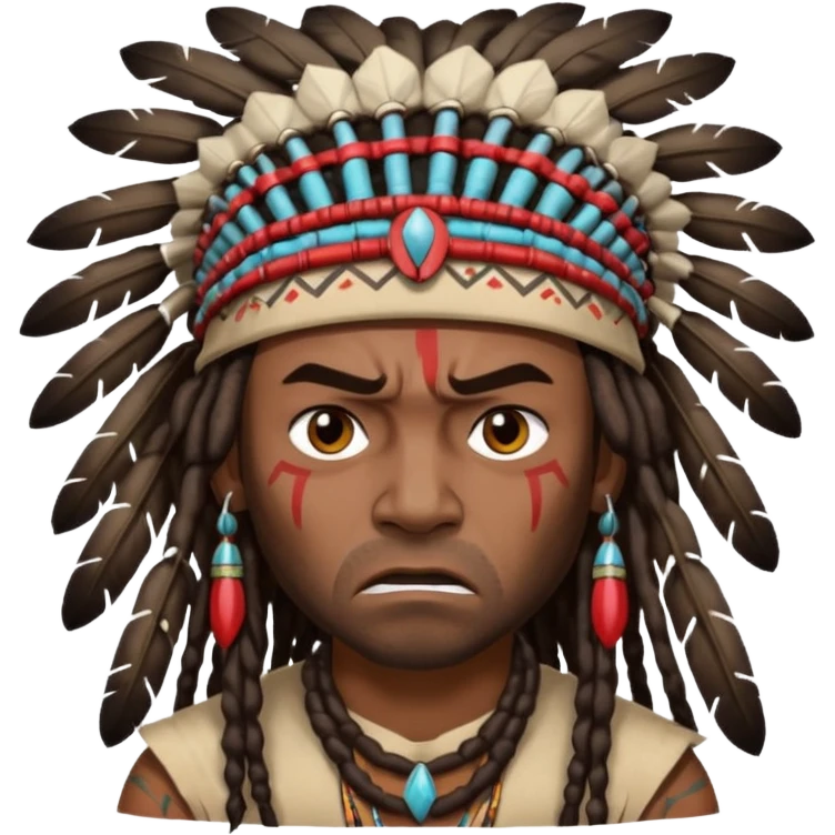 Black American man dark brown with dreads with a American Indian headdress with a mad face  emoji