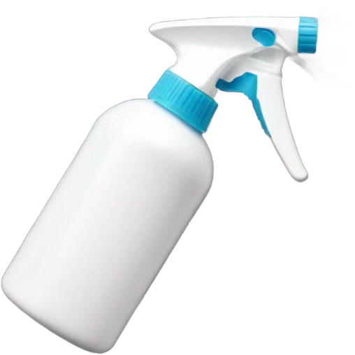 A handheld plastic spray bottle with a transparent container, featuring a long metal nozzle and a white handle emoji
