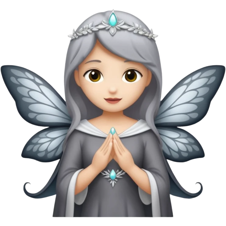 Gata gris oscura con blanco con dizfraz de hada emoji