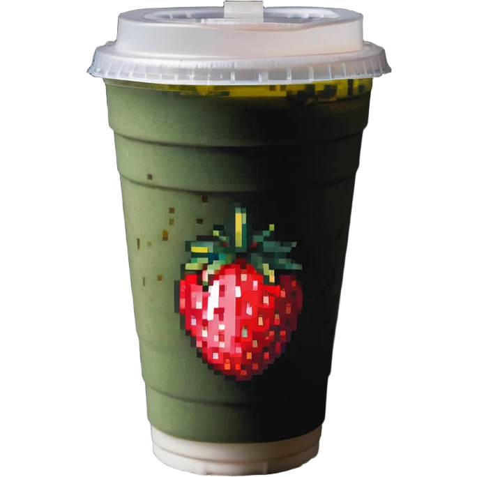 strawberry green tea in a to-go cup pixel art emoji