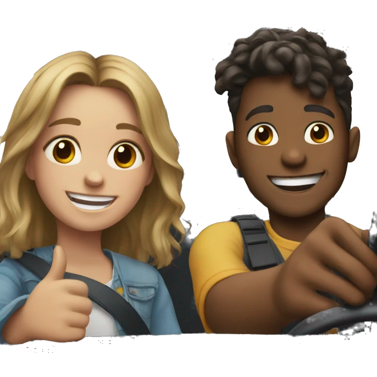 boy and girl smiling in car selfie emoji