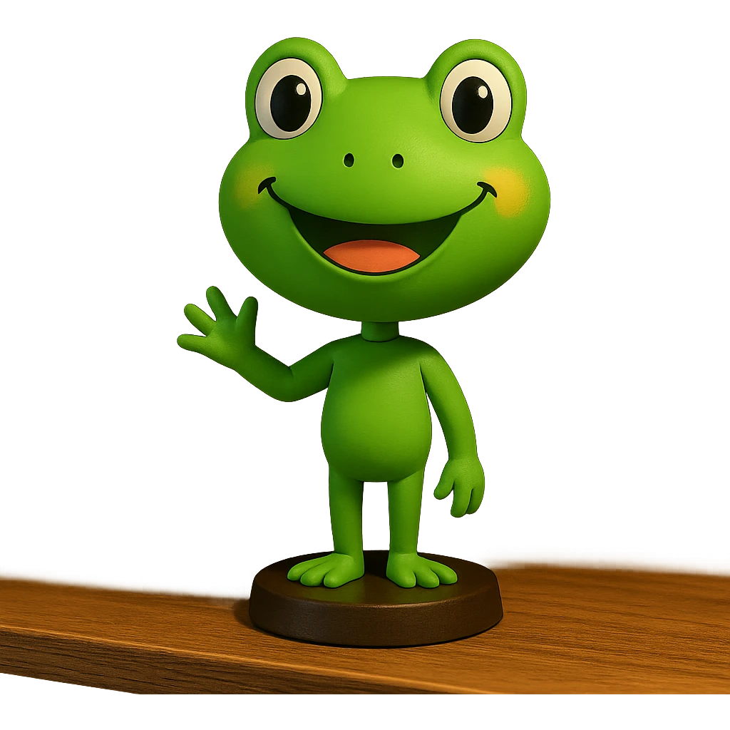 happy frog, bright green, waving emoji