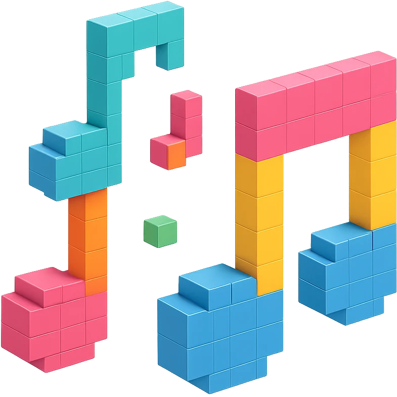 detailed and intricate voxel-style musical notes emoji