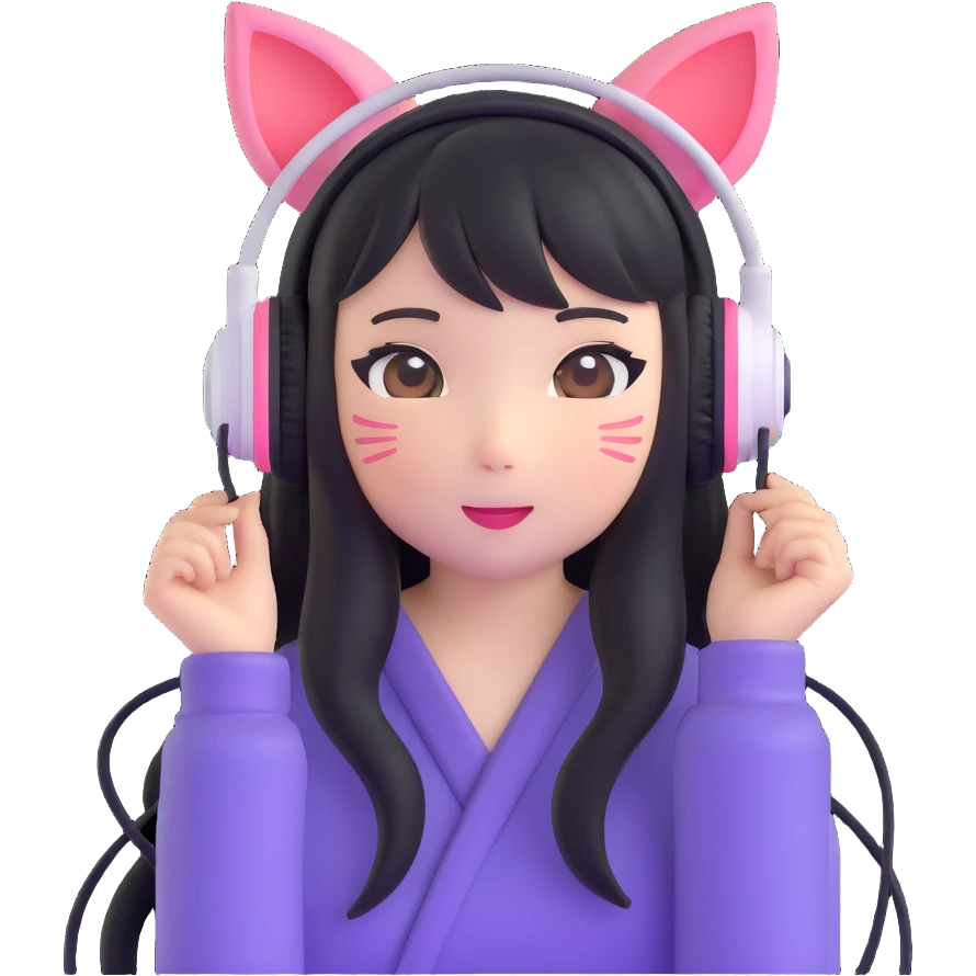 Adorable Japanese girl with kawaii cat ear gaming headphones emoji