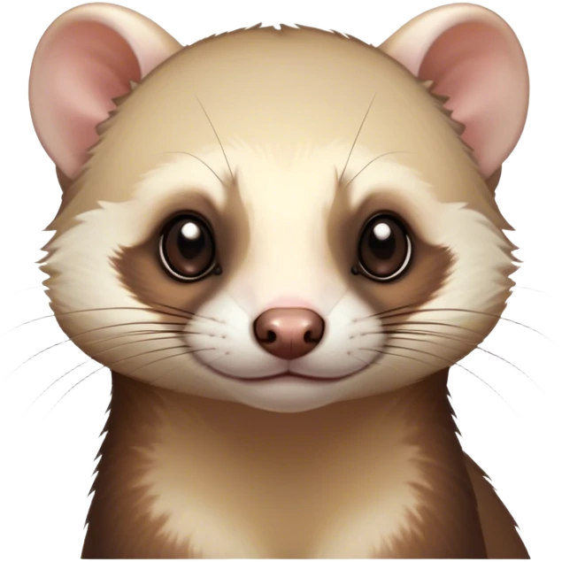 Cinematic Noble Ferret Portrait Emoji, Poised and dignified, with a sleek, elongated body and a distinct ferret head featuring a pointed snout, small, rounded ears, and intelligent, beady eyes, covered in soft, sleek fur with natural brown and cream hues, Simplified yet sharp and sophisticated features, highly detailed, glowing with a warm, natural glow, high shine, exuding an air of quiet confidence, focused and watchful, soft glowing outline, capturing the essence of a clever and majestic ferret that feels as though it could leap from the screen with effortless grace! emoji