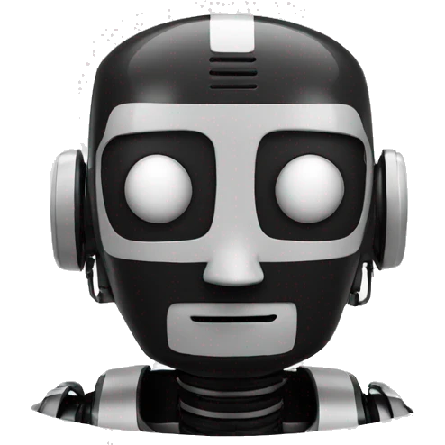 a black and white robot head with the word AI in the head emoji