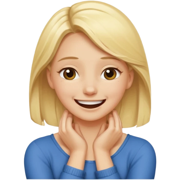 blonde girl with hands crossed over neck laughing nervously  emoji