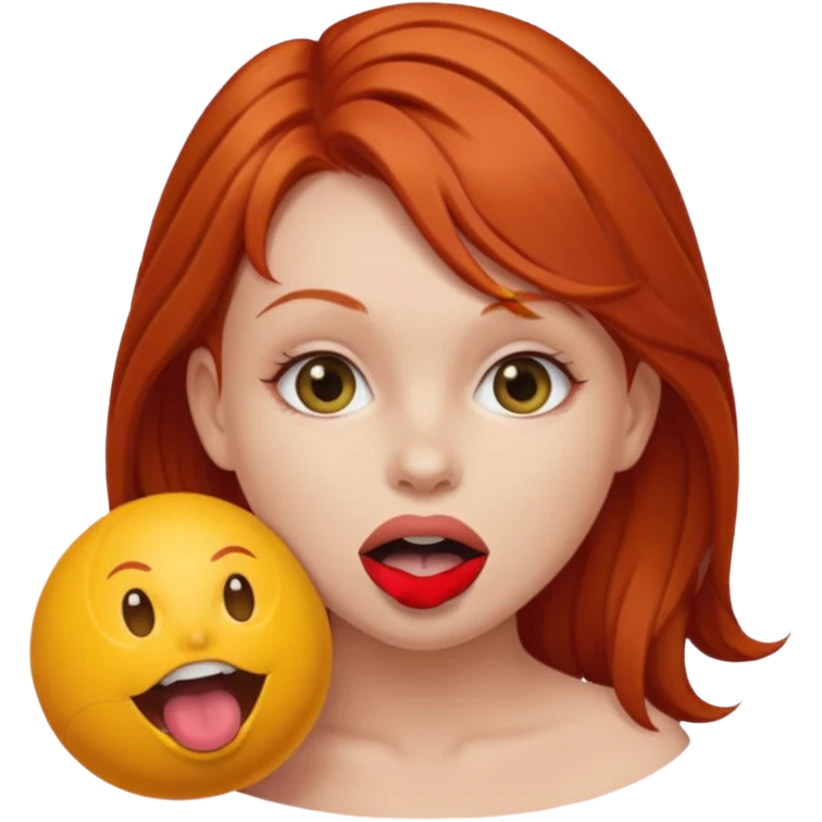 Redhead girl nude with gagball emoji