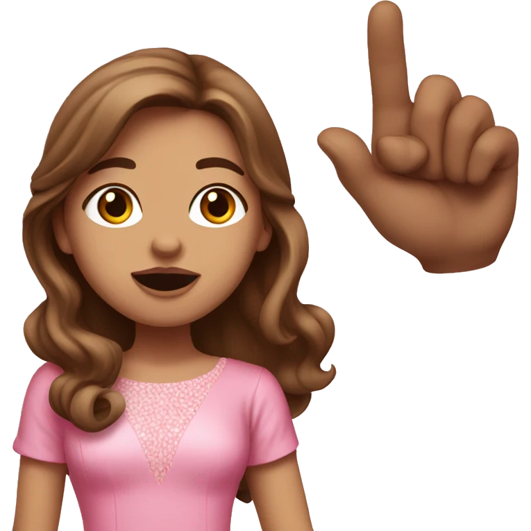 white girl with long brown hair and pink dress blowing a kiss  emoji