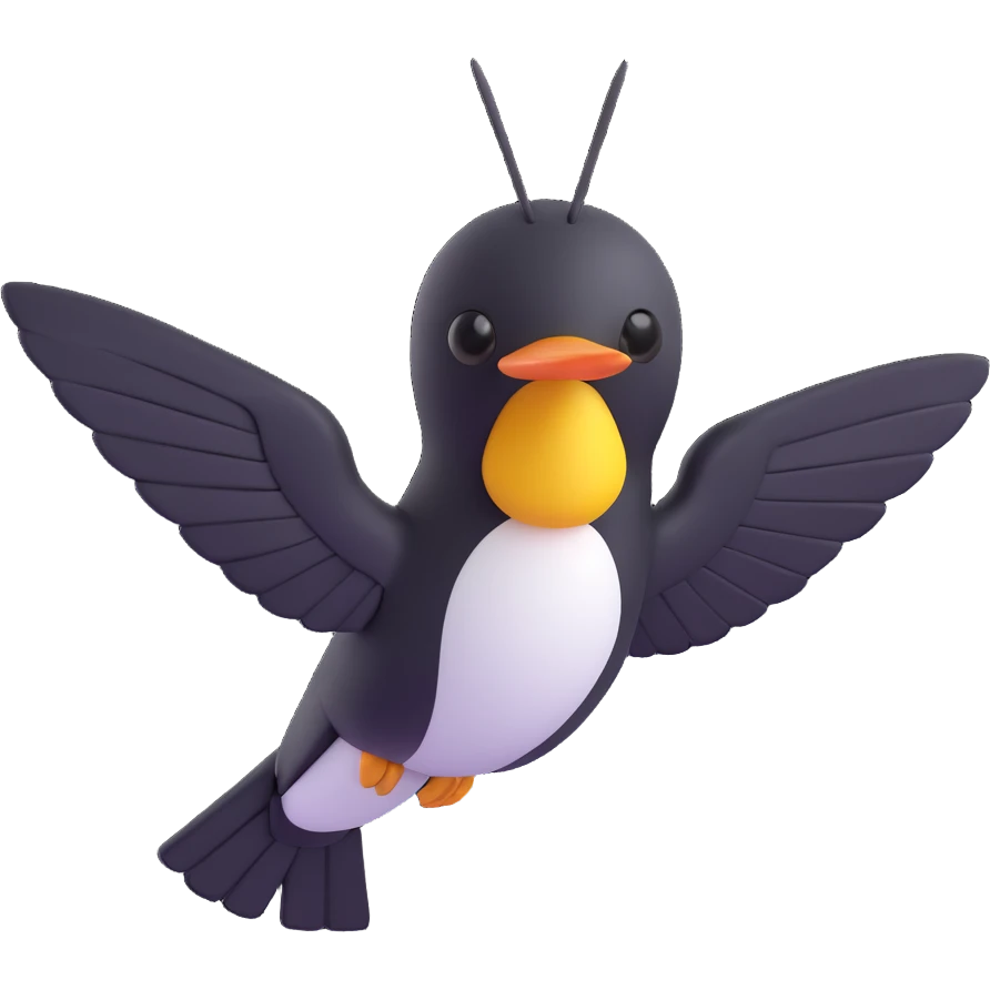 black hummingbird, elegant, minimal, 3D emoji style, slightly glossy emoji