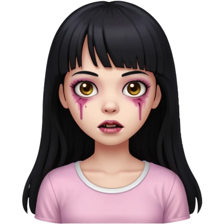light-skinned Black zombie girl with long black hair and bangs, wearing a light pink blouse emoji