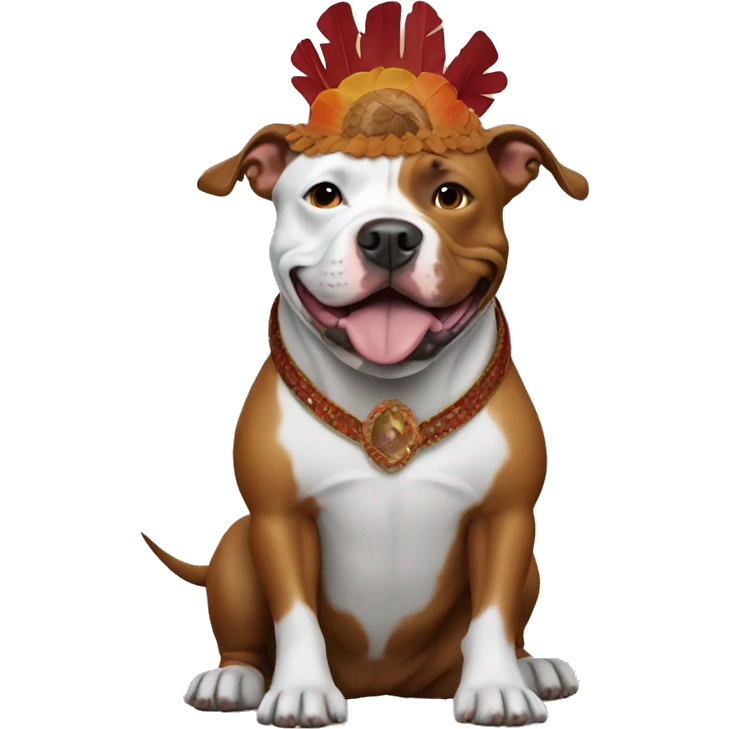 Pitbull dog wearing turkey costume  emoji