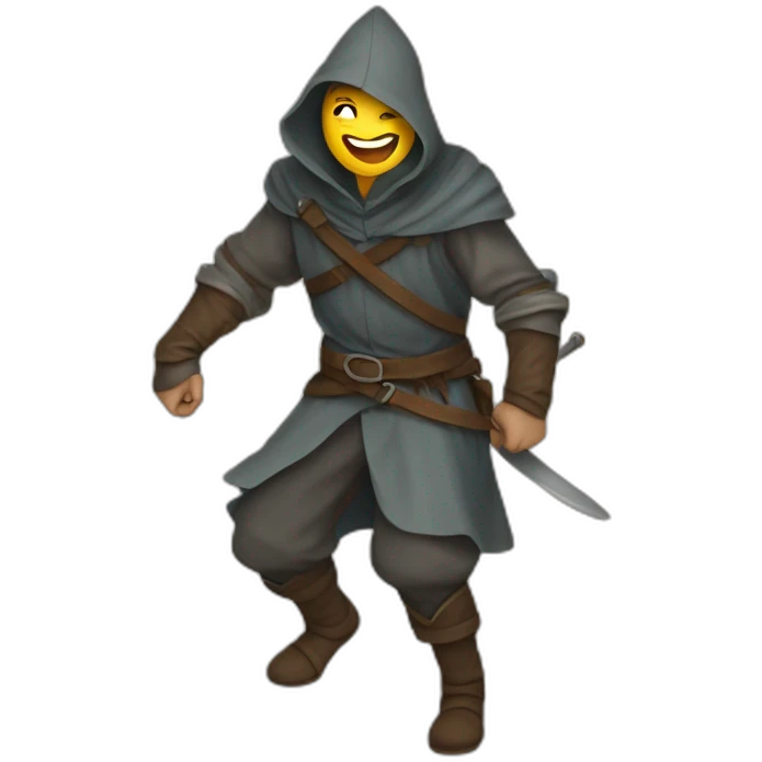medieval saboteur laughing and escaping, hooded emoji