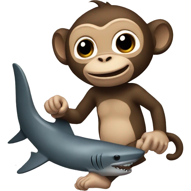 A monkey holding a shark emoji