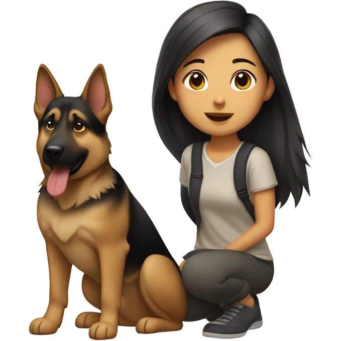 Asian girl with German Shepard  emoji