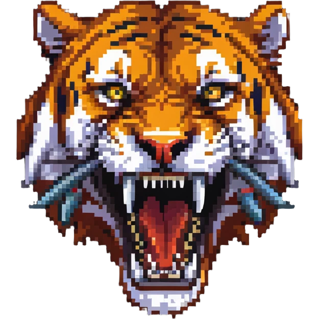 saber-toothed tiger with massive canine teeth four times longer than its entire body, incredibly exaggerated fangs emoji