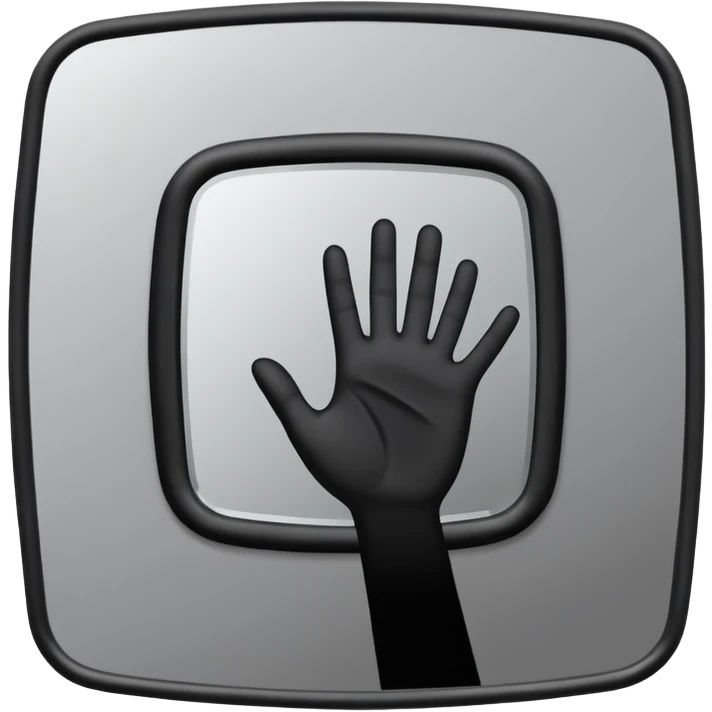 Minimalist emoji-style sticker of a mirror with a shadowy hand reaching out from within. Black and gray, flat icon, square format.

 emoji