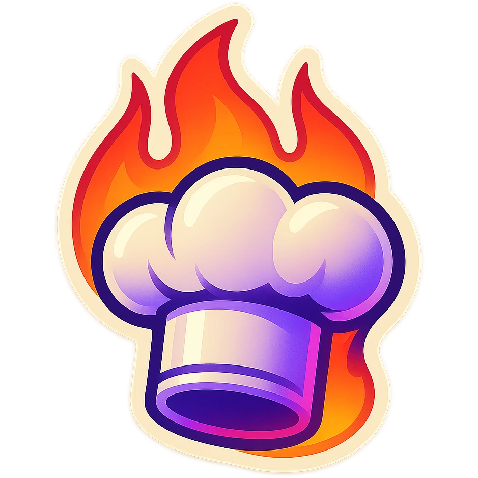 chef's hat in fire emoji, playful and modern with gradient FF4D67, 9D34FF, 10B981 gradient, vibrant, transparent background emoji