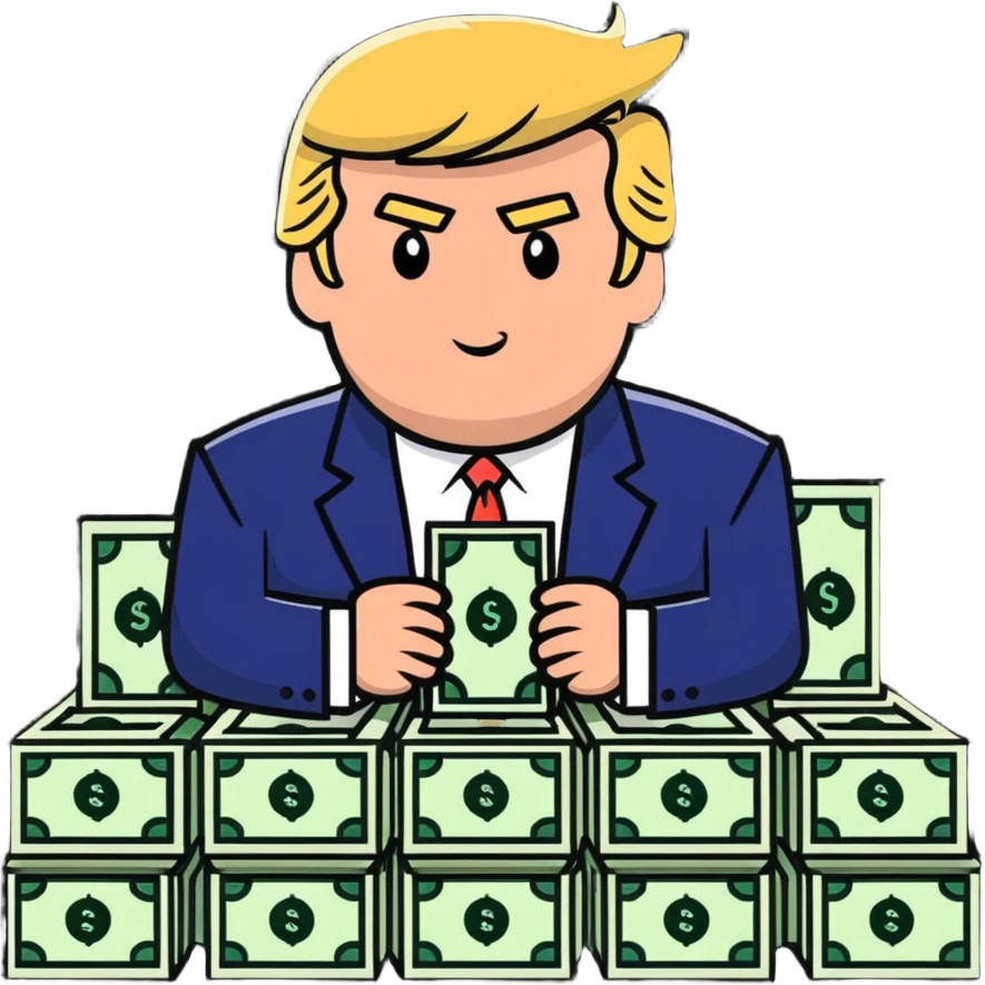 President Trump with piles of money emoji