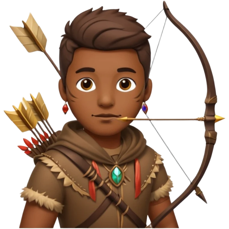 The classic hunter image with a bow and arrow on his back, dressed in brown with some animal made decorations emoji