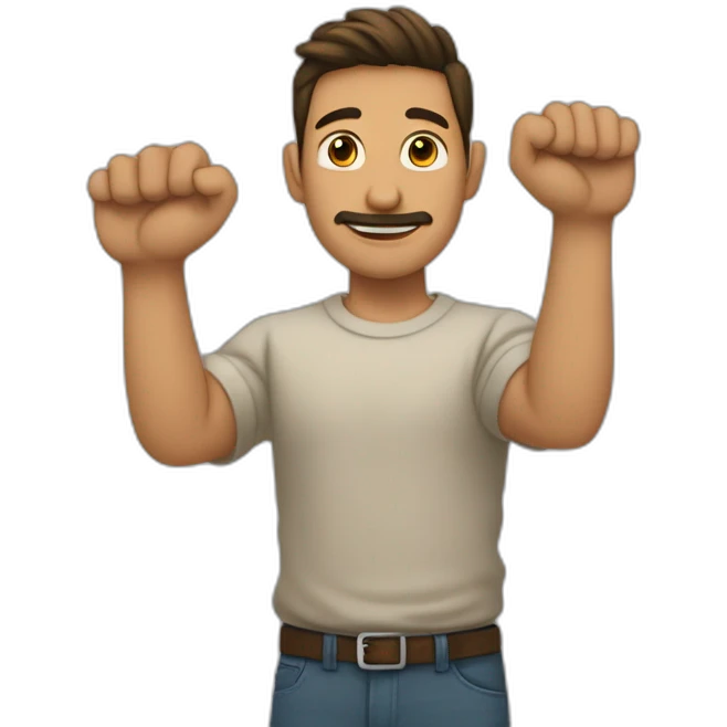 Hombre saludando con el brazo en alto las manos con los.dedos unidos y leventemnte inclinados emoji