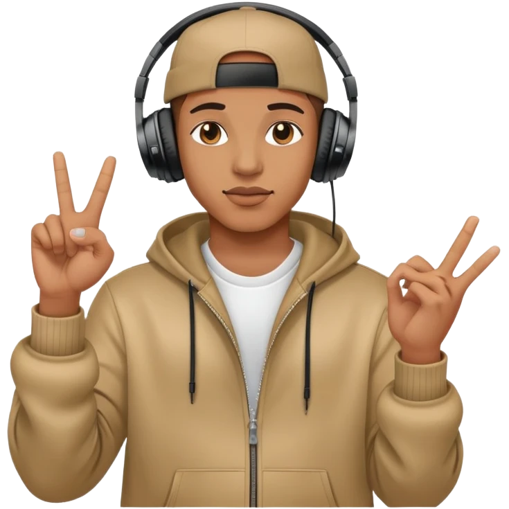 rapper with headphones making hand gestures emoji