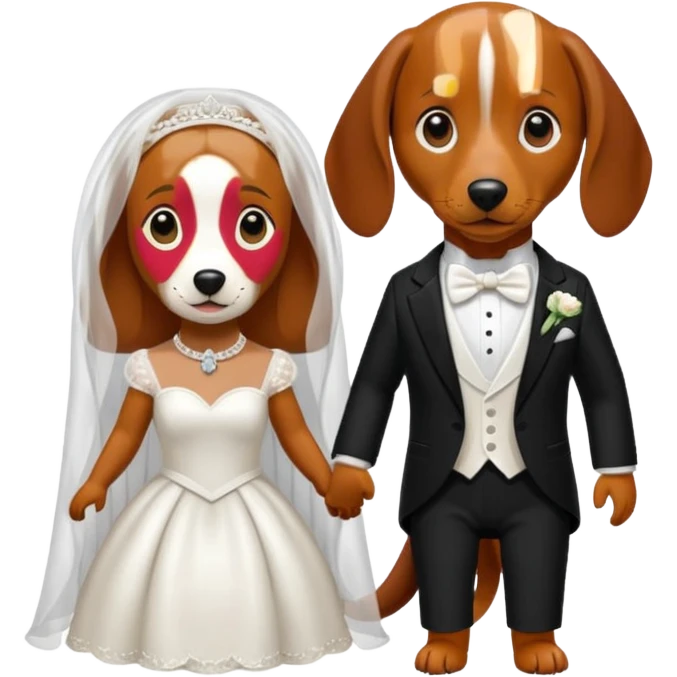 A brown dachshund as a bride and a beige beagle as a groom  emoji