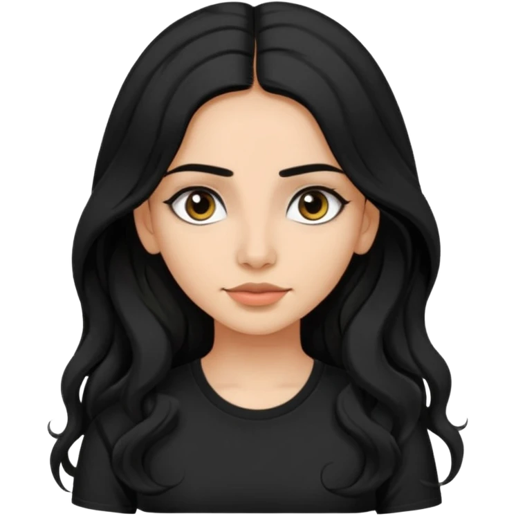 a pretty FAIR indian bratz girl with wavy long black hair, wearing a black tshirt, eyeliner on. no earrings emoji